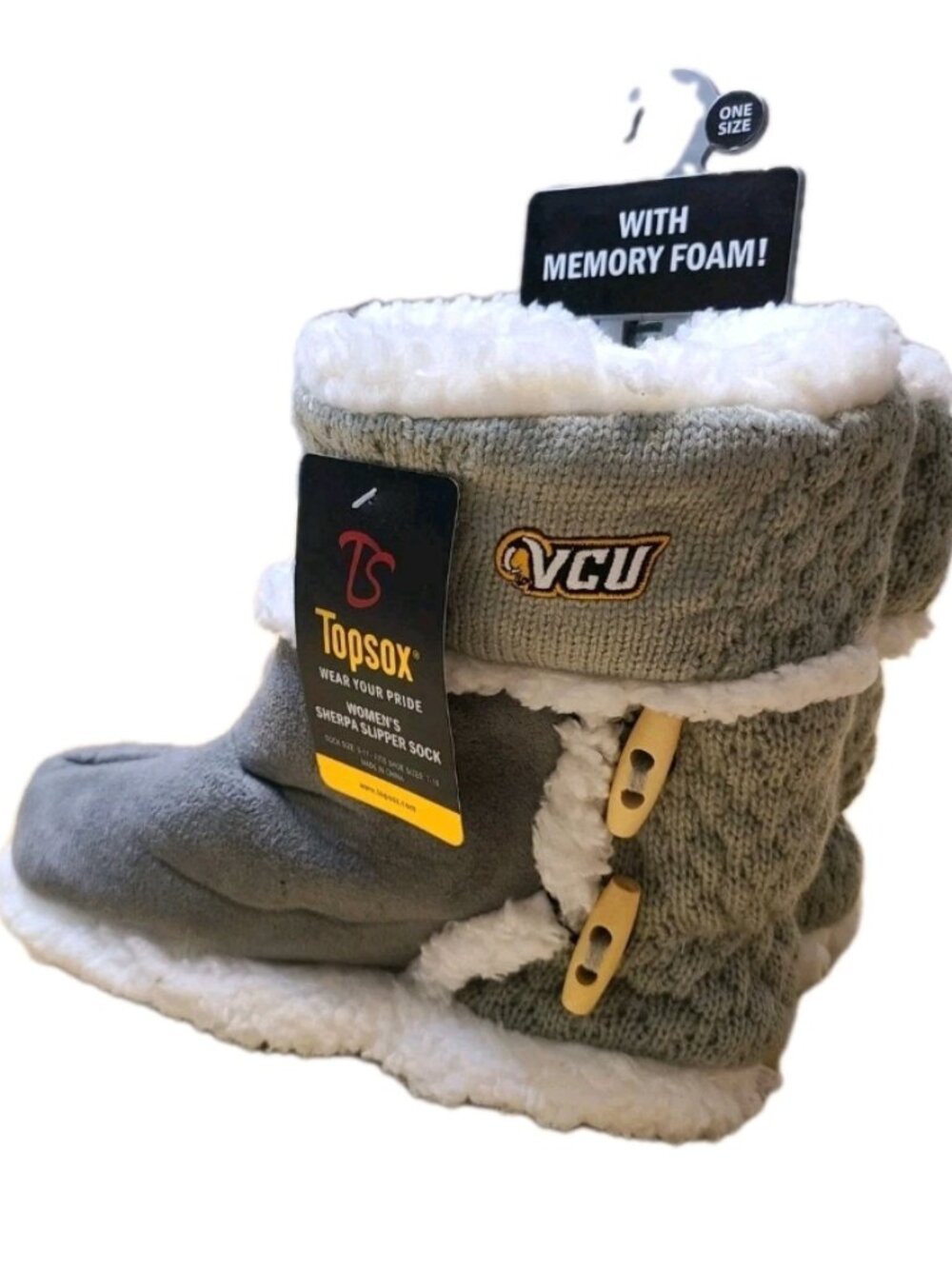 VCU Women's Sherpa Slipper Sock, One Size- Sock Size 9-11, Fits Shoe Size 7-10